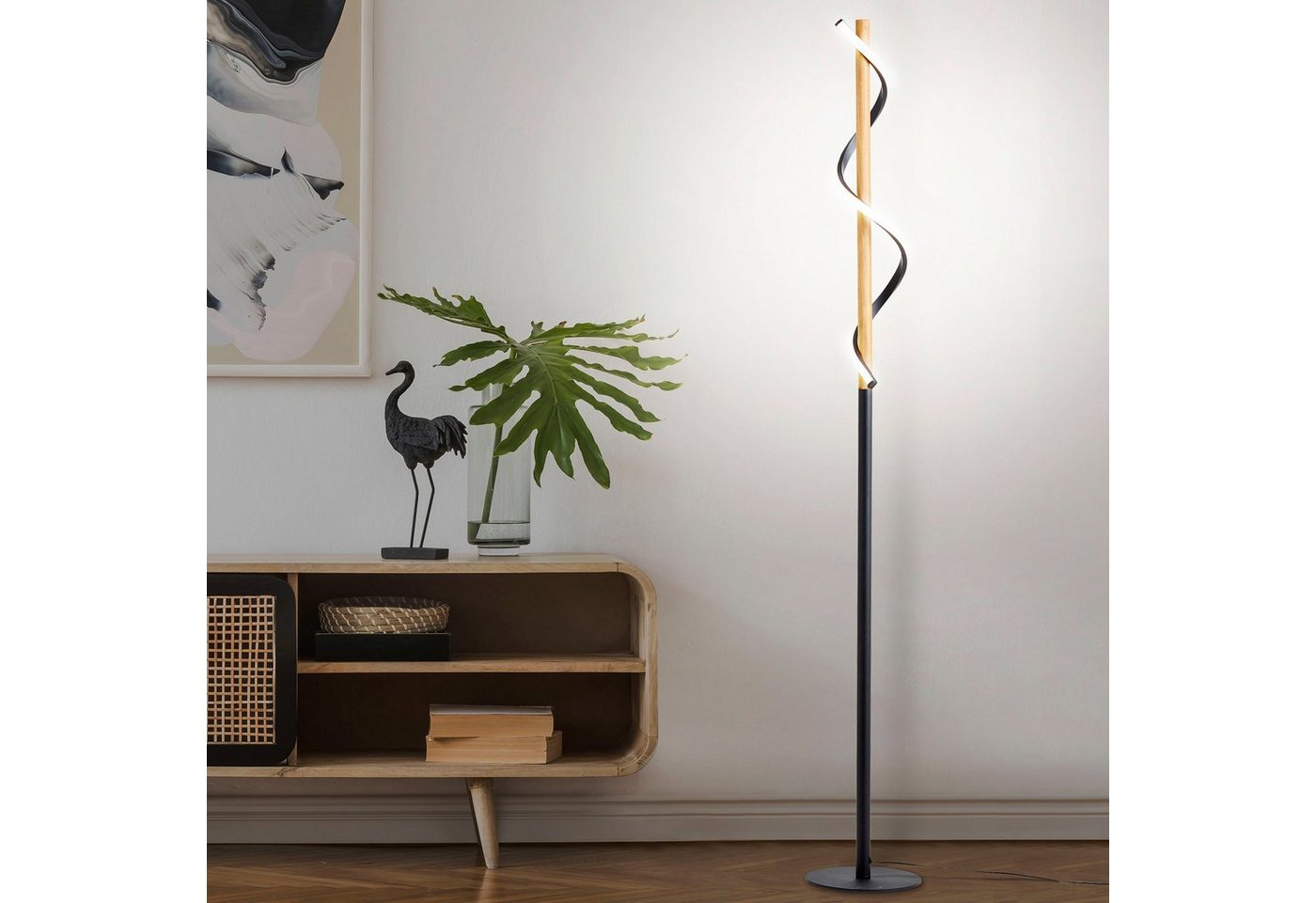 Home affaire Stehlampe Amanlis, LED fest integriert, Warmweiß, 150 cm Höhe, 2400 Lumen, warmweißes Licht, Holz / Metall / Kunststoff von Home affaire