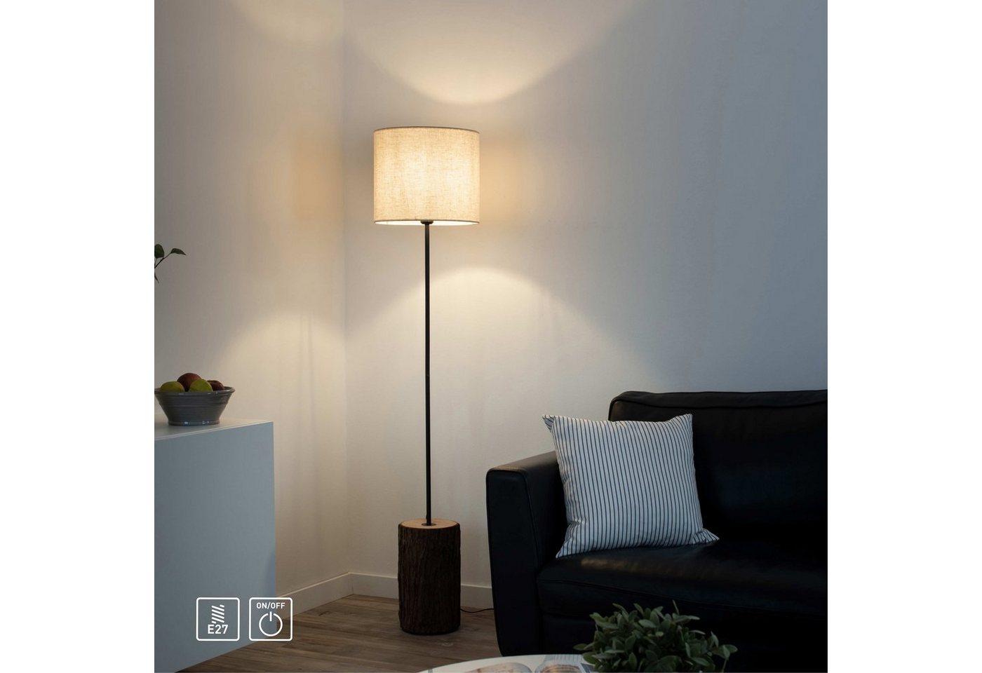 Home affaire Stehlampe Montgardin, Ein-/Ausschalter, ohne Leuchtmittel, Rustikale Stehleuchte mit Stoff Schirm, Fassung E27 max. Leistung 60 W von Home affaire