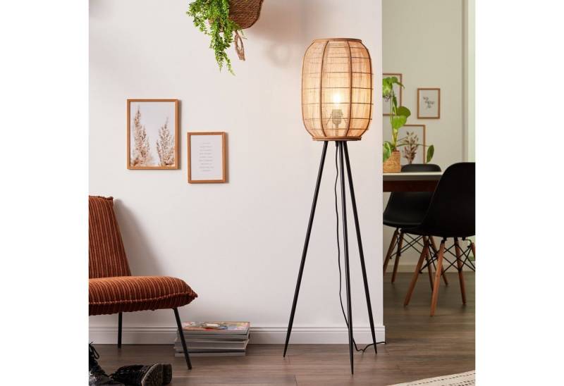 Home affaire Stehlampe Rouez, ohne Leuchtmittel, dreibeinige Standleuchte mit 1,34m Höhe, Schirm aus Textil und Holz von Home affaire