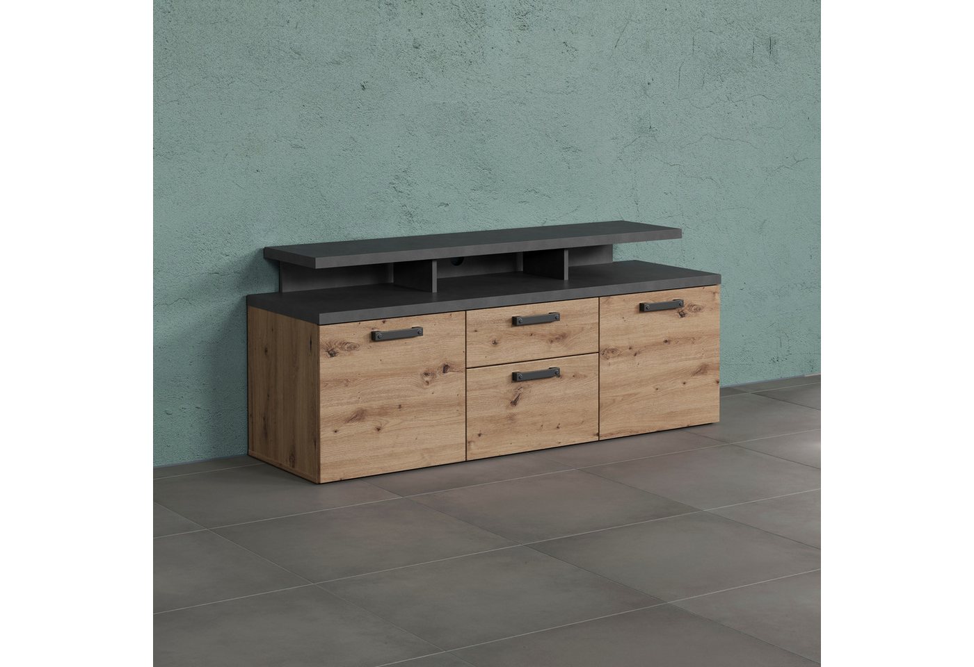 Home affaire TV-Schrank Ambres (1-St) Lowboard inklusive Aufsatz in Eiche/Grau - Mit Vollauszug-Funktion von Home affaire