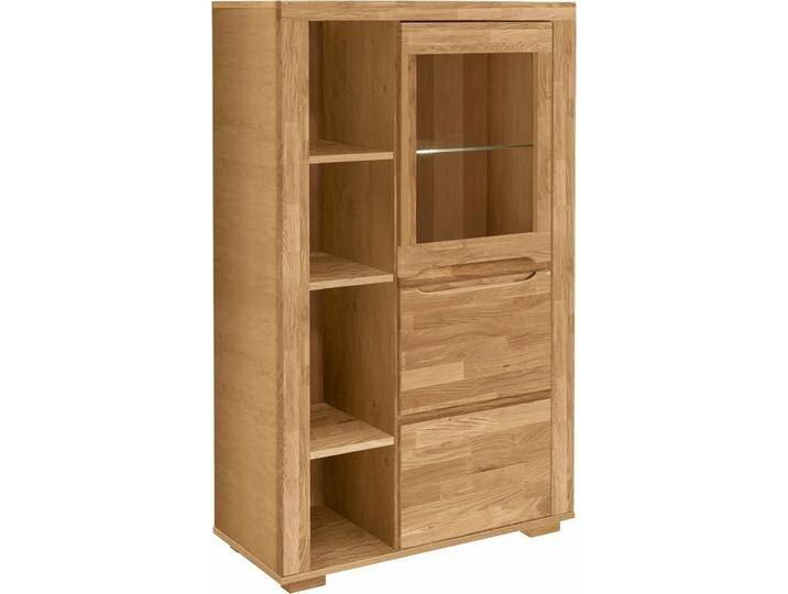 Home affaire Vitrine Denis Stauraumvitrine, Höhe 145 cm, braun, Holzwerkstoff eichefarben (Korpus) / Massivholz Eiche (Front) von Home-affaire