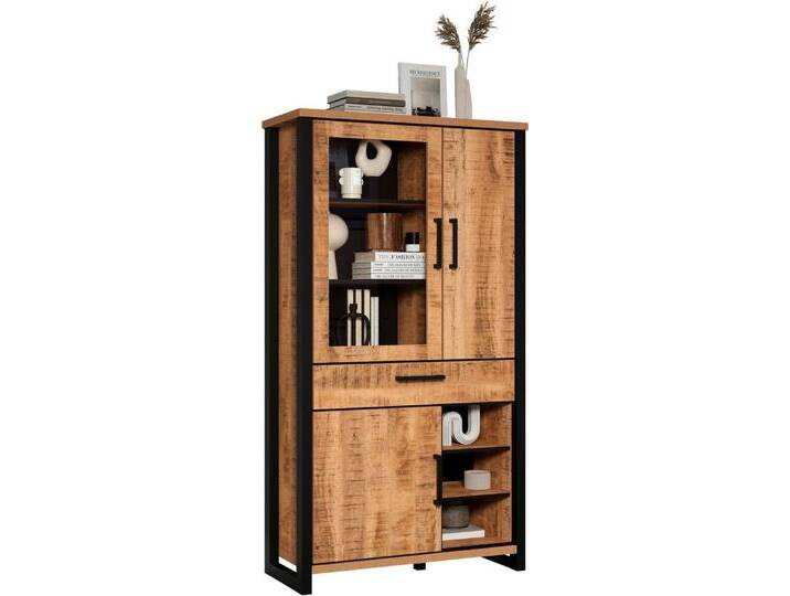 Home affaire Vitrine Elda (1-St) Vitrine mit 3 Türen & 1 Vollauszug Schublade - (B/T/H) 106/45/195 cm, braun schwarz von Home-affaire