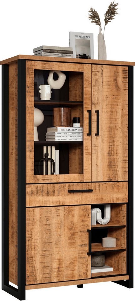 Home affaire Vitrine Elda (1-St) Vitrine mit 3 Türen & 1 Vollauszug Schublade - (B/T/H) 106/45/195 cm von Home affaire