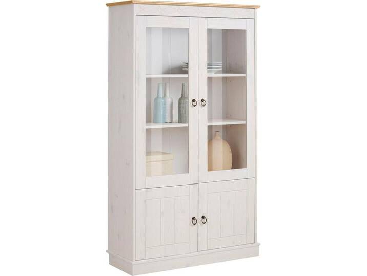 Home affaire Vitrine Indra aus massiver Kiefer, FSC®, Höhe 145 cm, dezentes Ornament, weiß, geölt-lackiert, weiss/honig von Home-affaire