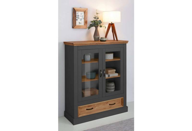Home affaire Vitrine Selma Highboard aus massivem Kiefernholz, mit Griffen aus antikisiertem Metall von Home affaire