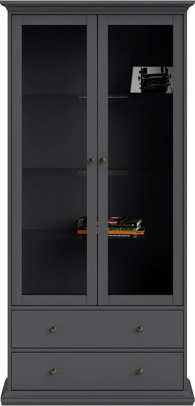 Home affaire Vitrine Paris Glasvitrine Vitrinenschrank Ausstellung Sammelvitrine mit 2 Glastüren und 2 Schubladen, Breite, 96 cm, Höhe 200 cm von Home affaire