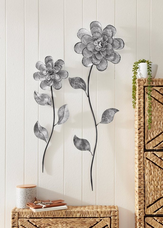Home affaire Wanddekoobjekt Blumen (2er-Set), Wanddeko, aus Metall von Home affaire