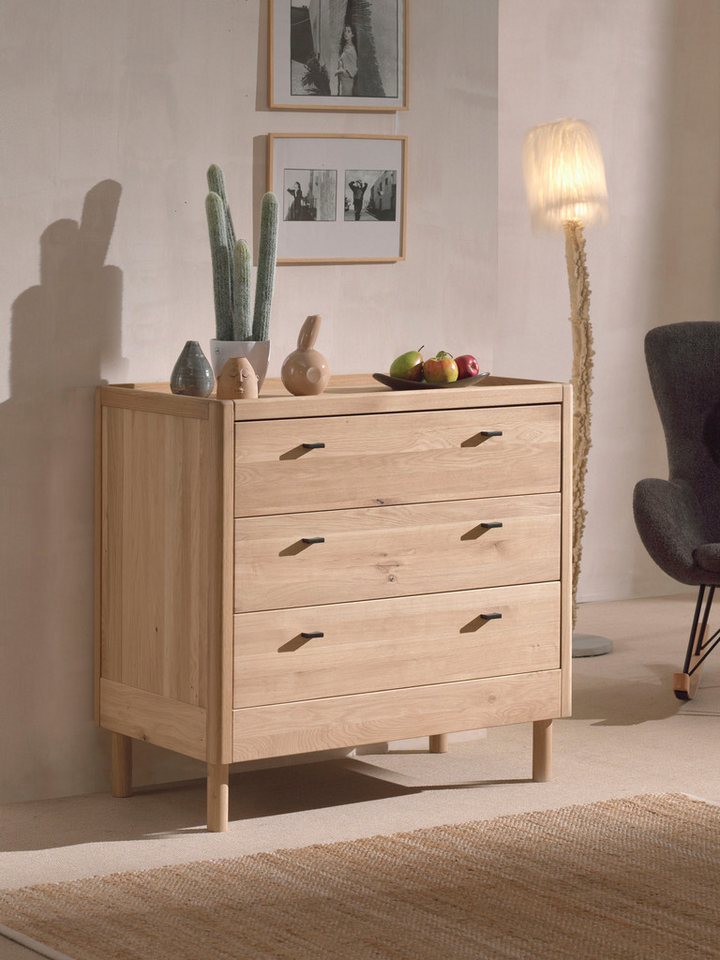 Home affaire Wickelkommode WickelKommode aus massvier Eiche natur geölt, zeitloses Design, mit 3 geräumigen Schubladen, stabil und standfest gebaut von Home affaire