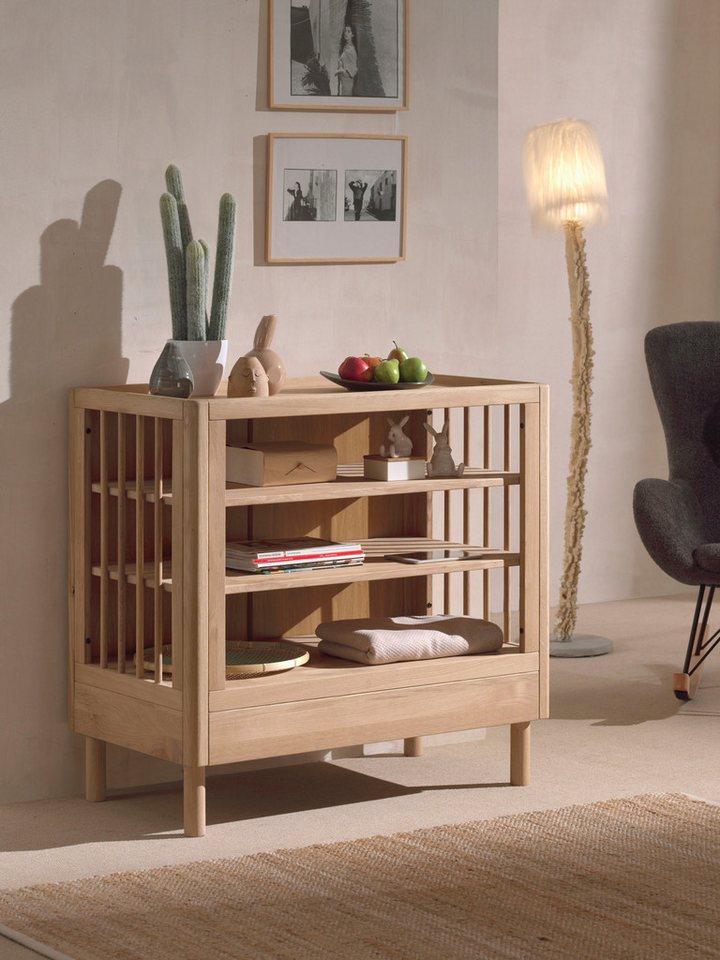 Home affaire Wickelkommode Wickelregal aus massvier Eiche natur geölt, zeitloses Design, mit 3 geräumigen Fächern, stabil und standfest gebaut von Home affaire