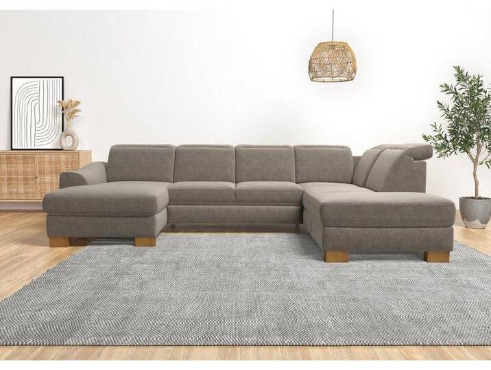 Home affaire Wohnlandschaft Dundee U-Form, braun, ohne Bettfunktion-ohne Kopfteilverstellung-ohne Relax Funktion in der Recamiere-ohne Stauraum, taupe von Home-affaire