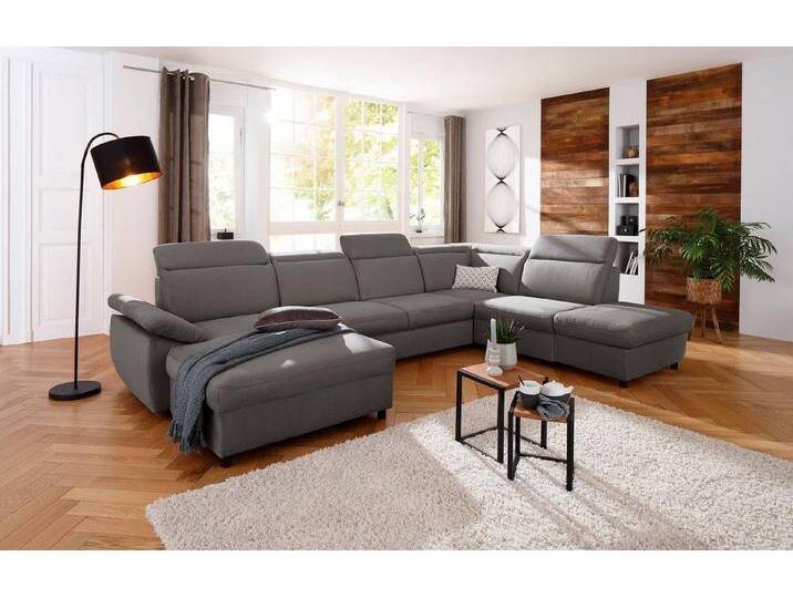 Home affaire Wohnlandschaft Mauritius U-Form, mit Kopfteil- und Armlehnverstellung, grau, mit Bettfunktion-mit Bettkasten, grau von Home-affaire