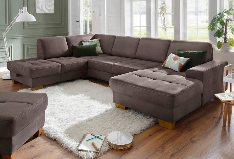 Home affaire Wohnlandschaft Puccini U-Form, mit Federkern, Sitztiefenverstellung, Kontrastnaht von Home affaire