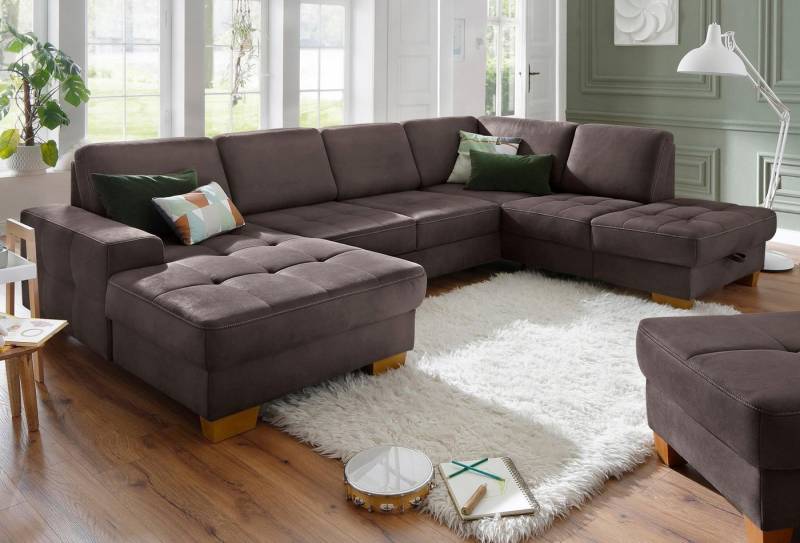 Home affaire Wohnlandschaft Puccini U-Form, mit Federkern, Sitztiefenverstellung, Kontrastnaht von Home affaire