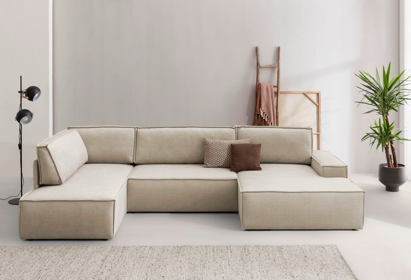 Home affaire Wohnlandschaft SHERWOOD 329 cm, U-Form, Schlafsofa, Schlaffunktion m. Bettkasten (194x139 cm), Cord, Vintage, Samtvelours von Home affaire