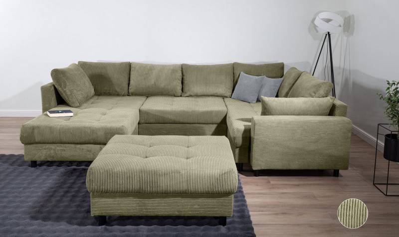 COLLECTION AB Wohnlandschaft Toni U-Form mit Armlehne, inkl. Hocker und Zierkissen in abgesetzter Farbe, mit Bonnelfederkern von COLLECTION AB