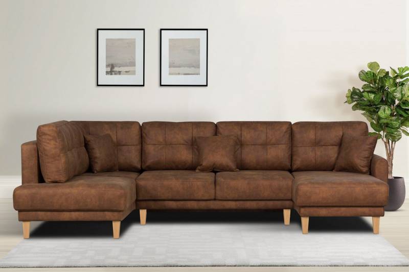 Home affaire Wohnlandschaft TRIPLO U-Form wahlweise mit Schlaffunktion, B/T/H: 310/192/90 cm, Schlafsofa, auch mit Bettkasten, Steppung im Rückenkissen von Home affaire