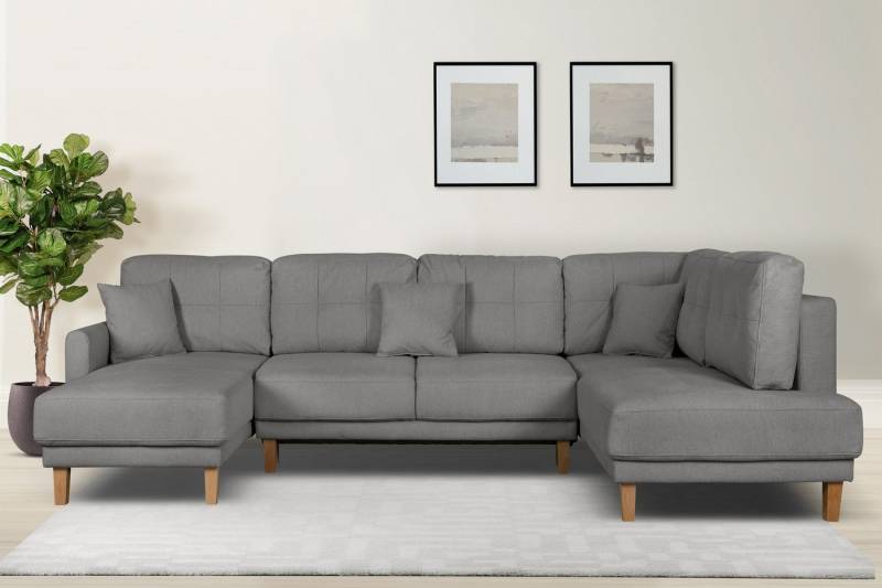 Home affaire Wohnlandschaft TRIPLO U-Form wahlweise mit Schlaffunktion, B/T/H: 310/192/90 cm, Schlafsofa, auch mit Bettkasten, Steppung im Rückenkissen von Home affaire