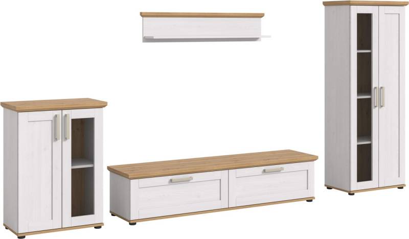 Home affaire Wohnwand Cosenza, (Set, 4-St), Cosenza, Breite: 336 cm,2xVitrine,Lowboard, Wandboard von Home affaire