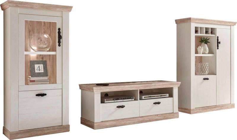 Home affaire Wohnwand Florenz, Anbauwand im Landhausstil, Komplettset mit Metallgriffen, (3-St), enthält Vitrine, Lowboard und Kommode, 330 cm breit von Home affaire