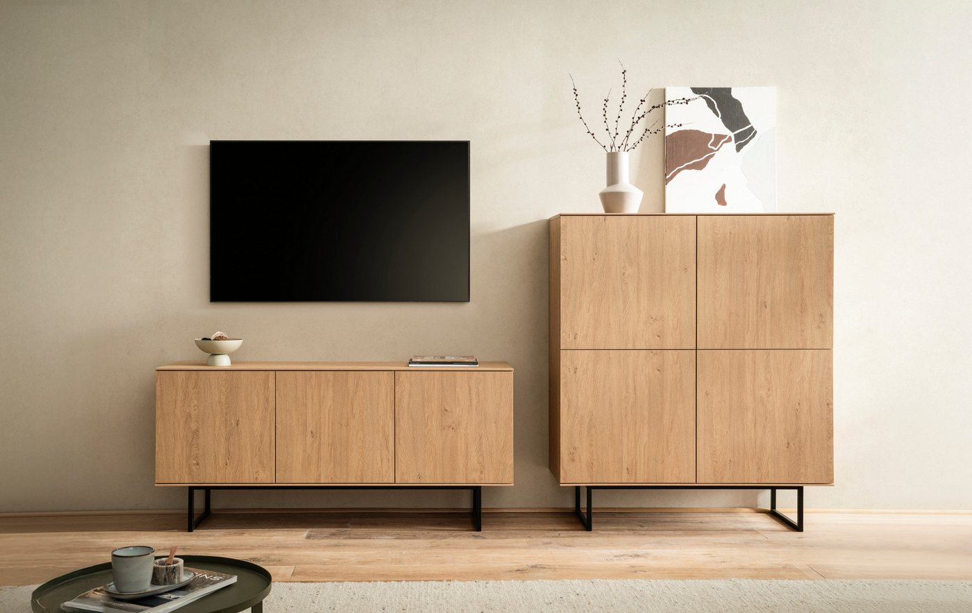 Home affaire Wohnwand Lund, moderne Anbauwand, Wohnzimmer-Set in Stone Oak, (2-St), enthält Lowboard und Highboard von Home affaire