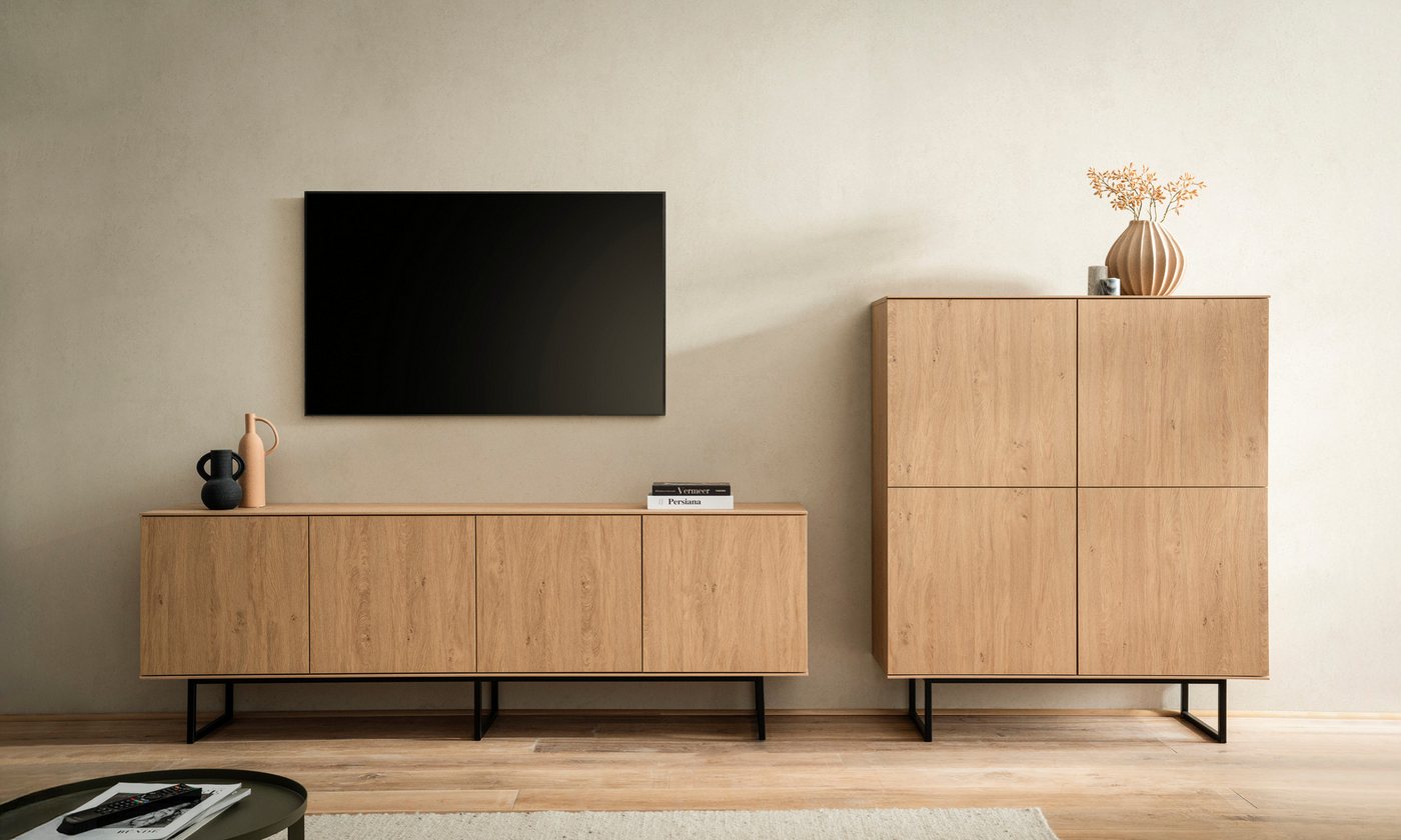 Home affaire Wohnwand Lund, moderne Anbauwand, Wohnzimmer-Set in Stone Oak, (2-St), enthält Lowboard und Highboard von Home affaire