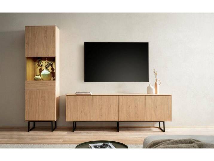 Home affaire Wohnwand Lund, moderne Anbauwand, Wohnzimmer-Set in Stone Oak, (2-St), enthält Vitrine und Lowboard, braun von Home-affaire