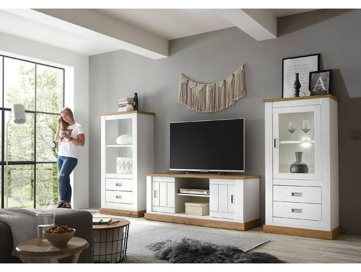 Home affaire Wohnwand Orlando, moderne Anbauwand, Komplettset im Landhausstil, (3-St., 1 Standregal. 1 Lowboard, 1 Vitrine), enthält Regal, Vitrine und Lowboard von Home-affaire