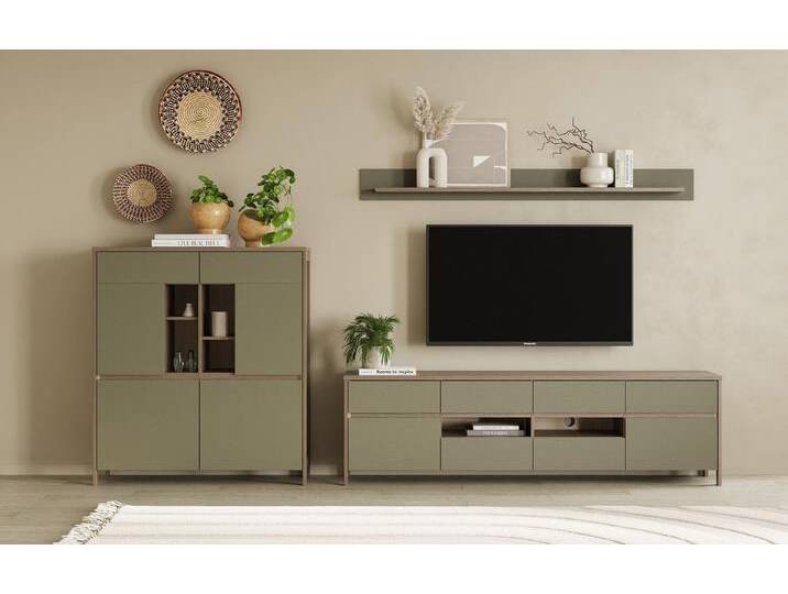 Home affaire Wohnwand Stranda, moderne Anbauwand, Komplettset im Scandi-Style, (3-St), enthält Lowboard, Highboard und Wandboard, 324 cm breit, grün von Home-affaire