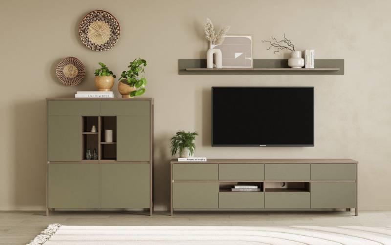 Home affaire Wohnwand Stranda, moderne Anbauwand, Komplettset im Scandi-Style, (3-St), enthält Lowboard, Highboard und Wandboard, 324 cm breit von Home affaire