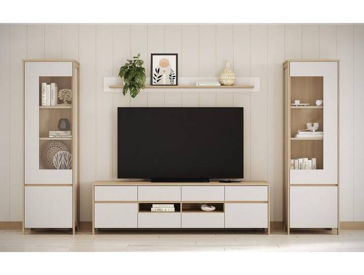 Home affaire Wohnwand Stranda, moderne Anbauwand, Komplettset im Scandi-Style, (4-St), enthält zwei Vitrinen, Lowboard und Wandboard, 344 cm breit von Home-affaire
