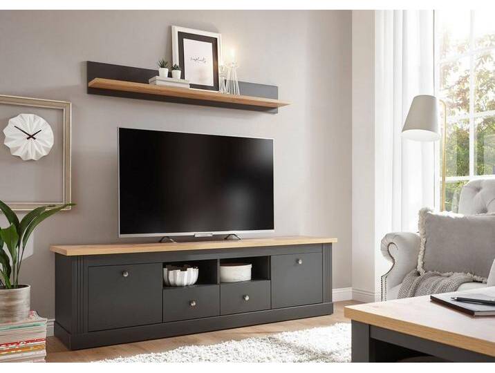 Home affaire Wohnwand Westminster TOPSELLER!, (Set, 2-St., Lowboard und Wandregal), im romantischen Landhausstil, grau, Dunkelgrau, Wotan Eiche von Home-affaire