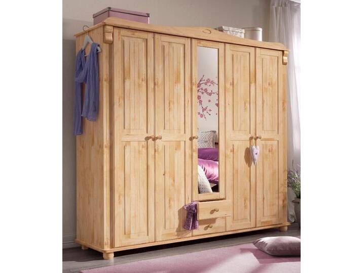 Kleiderschrank HOME AFFAIRE Adele , beige (natur), B:207cm H:191cm T:53,5cm, Massivholz, Schränke, aus massiver Kiefer,Spiegel beim 4-und 5-trg.Schrank, Innenausstattung von Home-affaire