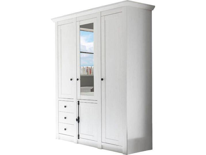 Kleiderschrank HOME AFFAIRE California Landhaus Wäscheschrank mit Spiegel, 147 oder 236cm breit , weiß (pinie weiß), B:147cm H:206cm T:64cm, FSC-zertifizierter Holzwerkstoff, Schränke, INKLUSIVE komplette Innenausstattung, mit einzigartigen Griffen von Home-affaire