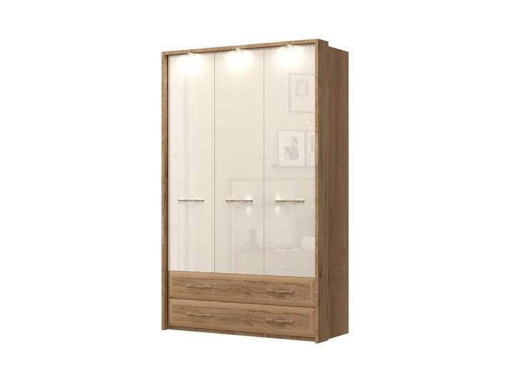 Kleiderschrank HOME AFFAIRE Gala, beige hochglänzend UV lackiert, kratzfest, FSC-zertifiziert , beige (beige, pacific walnut), B:137cm H:224cm T:56cm, Spanplatte, MDF, Schränke, mit Beleuchtung und Passpartourahmen, hoher Schrank (224cm), 2 Breiten von Home-affaire
