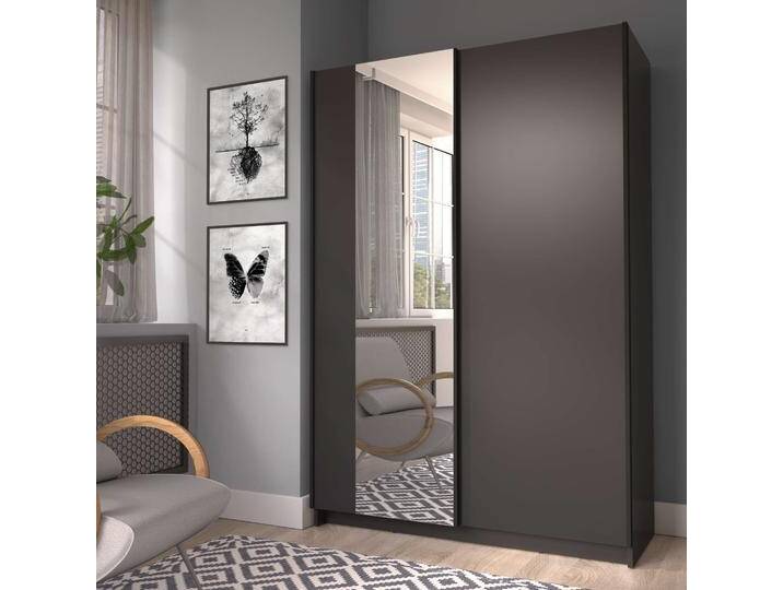 Kleiderschrank HOME AFFAIRE Hildreth Wäscheschrank Schwebetüren günstige Versandkosten , grau (graphit), B:120cm H:182cm T:54,6cm, FSC-zertifizierter Holzwerkstoff, Schränke, mit Spiegel, FSC-zertifizierter Holzwerkstoff, in 3 Breiten von Home-affaire