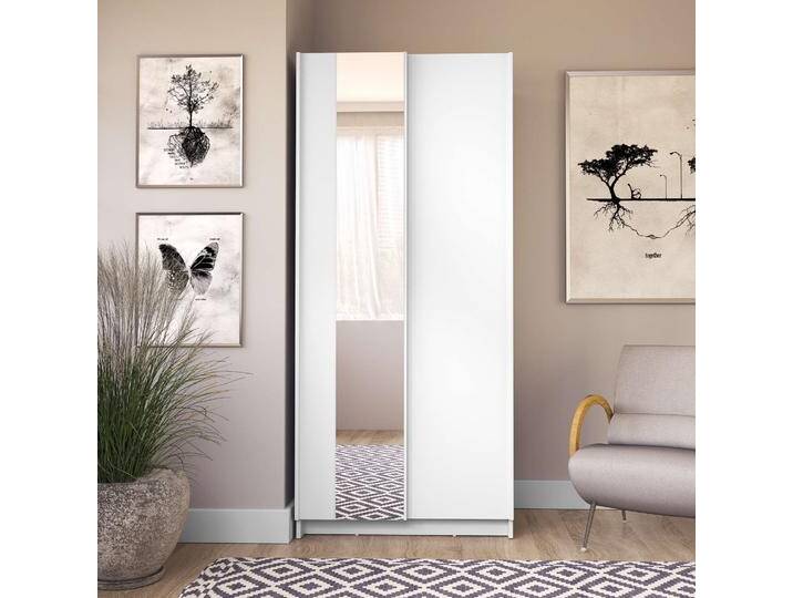 Kleiderschrank HOME AFFAIRE Hildreth, Wäscheschrank, Schwebetüren, Versand nur 4,95€ , weiß, B:80cm H:182cm T:54,6cm, FSC-zertifizierter Holzwerkstoff, Schränke, mit Spiegel, FSC-zertifizierter Holzwerkstoff, in 3 Breiten von Home-affaire