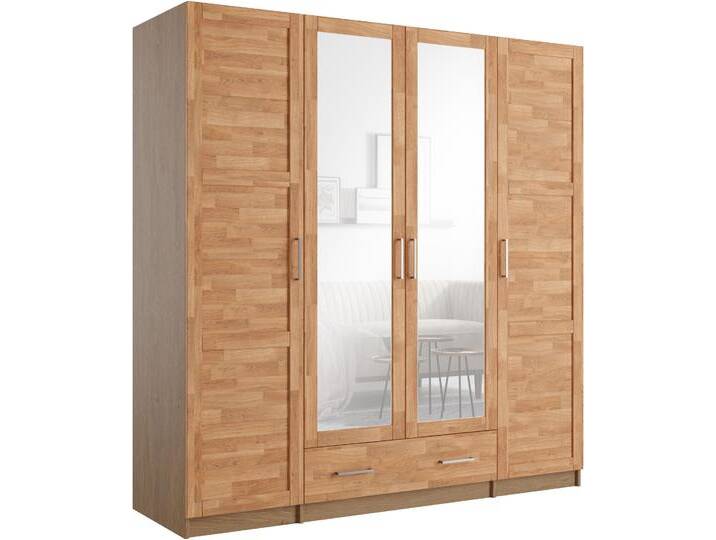 Kleiderschrank HOME AFFAIRE Sabrina, natürlicher Landhausstil, mit Innenausstattung , braun (natur), B:192cm H:200cm T:60cm, Schränke, Spiegel und Schubladen, teilmassiv,Buche oder Eiche, FSC-zertifiziert von Home-affaire