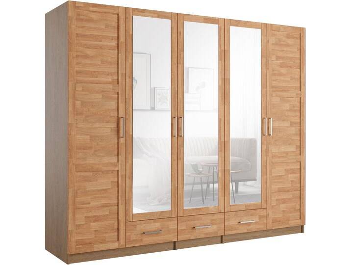 Kleiderschrank HOME AFFAIRE Sabrina, natürlicher Landhausstil, mit Innenausstattung , braun (natur), B:240cm H:200cm T:60cm, Schränke, Spiegel und Schubladen, teilmassiv,Buche oder Eiche, FSC-zertifiziert von Home-affaire