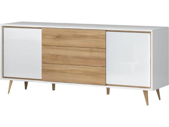 Kommode HOME AFFAIRE Vida , weiß (crystal weiß, pacific walnut), B:180cm H:78cm T:47cm, Spanplatte, Sideboards, UV lackiert, hochglänzend, Soft-Close und Push-to-open Funktion von Home-affaire