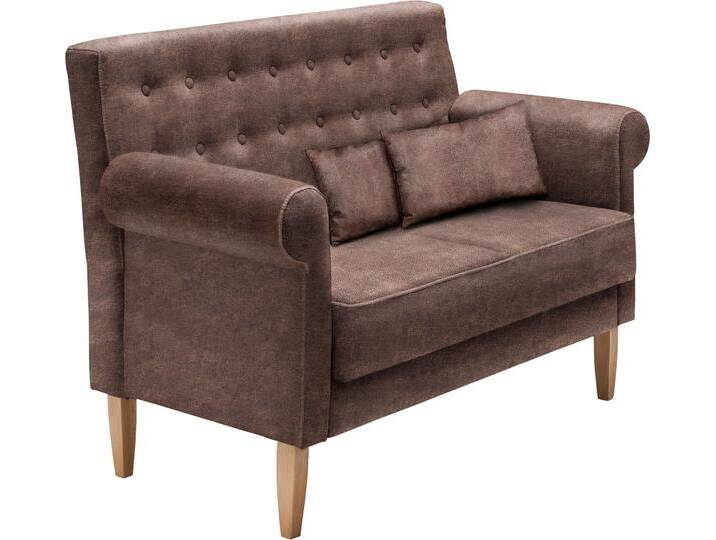 Küchensofa HOME AFFAIRE Scalea , braun (dunkelbraun), B:147cm H:99cm T:76cm, Microfaser in Antiklederoptik (100% Polyester), Struktur Karo (100% Polyester), Luxus-Microfaser in Lederoptik (100% Polyester), Struktur fein, Microfaser Druckstoff (60% Polyester), 40% Baumwolle), Sofas, inkl. 2 Stk. Zierkissen, in verschiedenen Stoffen und Farben von Home-affaire