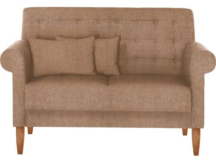 Küchensofa HOME AFFAIRE Scalea , braun (hellbraun), B:147cm H:99cm T:76cm, Microfaser in Antiklederoptik (100% Polyester), Struktur Karo (100% Polyester), Luxus-Microfaser in Lederoptik (100% Polyester), Struktur fein, Microfaser Druckstoff (60% Polyester), 40% Baumwolle), Sofas, inkl. 2 Stk. Zierkissen, in verschiedenen Stoffen und Farben von Home-affaire