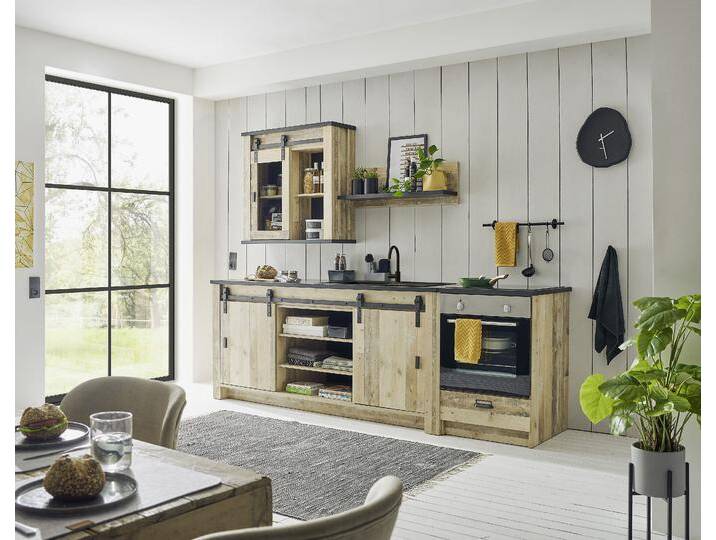 Küchenzeile HOME AFFAIRE Sherwood , braun (front: old style hell, korpus: old style hell, arbeitsplatte: anthrazit), B:264cm T:64cm, Komplettküchen-Sets, Breite 264 cm, mit Herdumbauschrank, ohne E-Geräte von Home-affaire