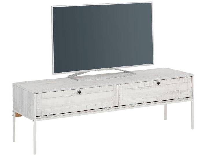 Lowboard HOME AFFAIRE Freya , beige (creme, weiß), B:140cm H:45cm T:40cm, Sideboards, Kommode mit 2 Klappen, Metallgriffen, aus Massivholz, Breite 140 cm von Home-affaire