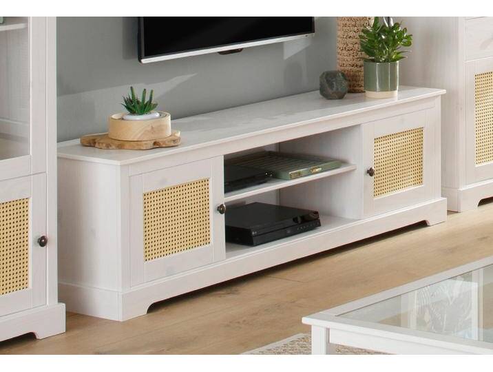 Lowboard HOME AFFAIRE Linda , weiß (weiß, natur), B:175cm H:50cm T:40cm, Massivholz, Sideboards, Kommode mit Weidetürenfronten, schönen Metallgriffen, Breite 175 cm von Home-affaire