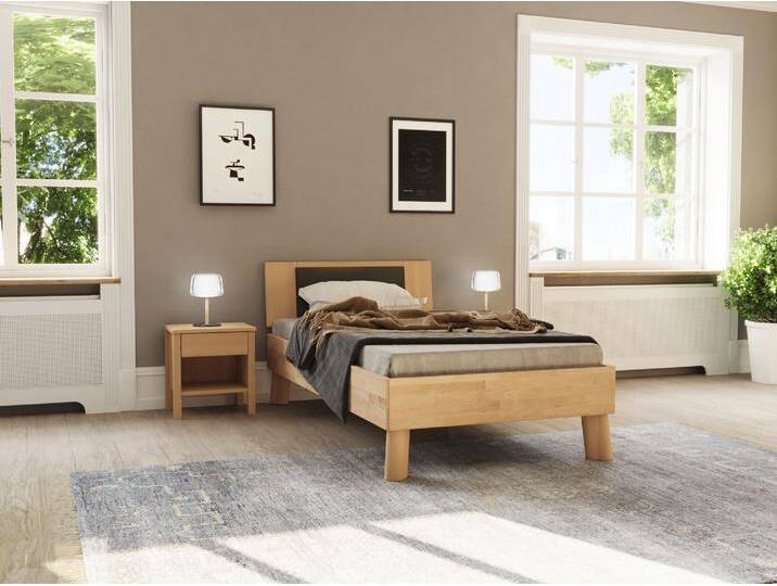 Massivholzbett HOME AFFAIRE Chavot IV inkl. gepolstertem Kopfteil , beige (kernbuche), B:106cm H:77cm L:208cm, Betten, wahlweise in Kernbuche oder Wildeiche erhältlich von Home-affaire