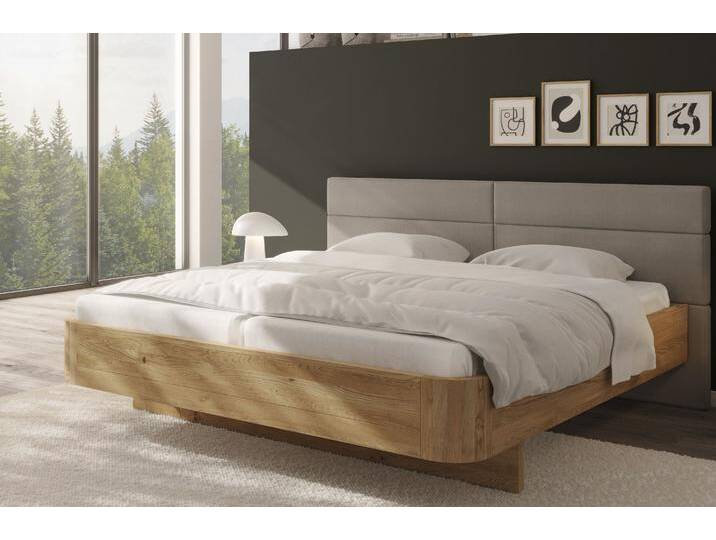 Massivholzbett HOME AFFAIRE Latillé in Schwebeoptik , beige (kernbuche), B:215cm H:98cm L:210cm, Betten, gepolstertes Kopfteil, wahlweise in Kernbuche o. Wildeiche und in 3 Größen erhältlich, Lieferung ohne Matratze von Home-affaire