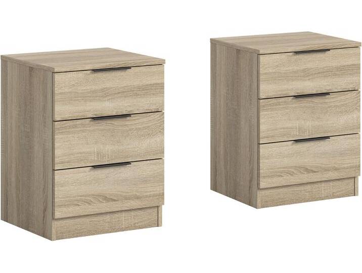 Nachtkommode HOME AFFAIRE Skarde 2 Nachttische, jeweils Breite: 45 cm , sonoma eiche nachbildung, B:45cm H:60cm T:40cm, Spanplatte, Sideboards, Skarde, 2er Set Nachtkommode, 3 Schubkästen, Sonoma Eiche NB von Home-affaire