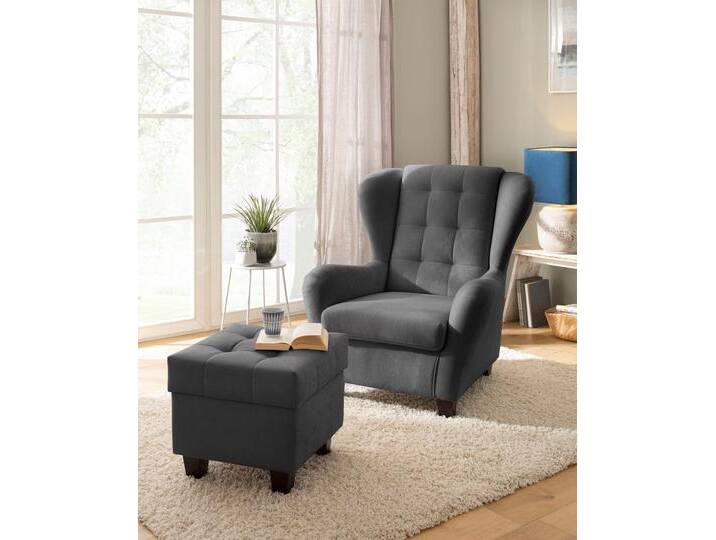 Ohrensessel HOME AFFAIRE Alexander , grau (anthrazit), B:92cm H:103cm T:93cm, Microfaser Antiklederoptik (100% Polyester), Microfaser PRIMABELLE (100% Polyester), Sessel, incl. Hocker, mit Steppung, in vielen Farben von Home-affaire