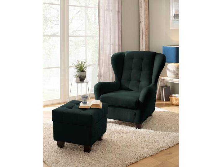 Ohrensessel HOME AFFAIRE Alexander , grün (flaschengrün), B:92cm H:103cm T:93cm, Microfaser Antiklederoptik (100% Polyester), Microfaser PRIMABELLE (100% Polyester), Sessel, incl. Hocker, mit Steppung, in vielen Farben von Home-affaire
