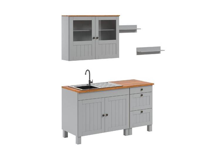 Pantryküche HOME AFFAIRE Alby2 , grau (front: grau, korpus: grau, arbeitsplatte: honigfarben), B:150cm T:60cm, Komplettküchen-Sets, Breite 150 cm, Kiefer massiv, ohne E-Geräte von Home-affaire